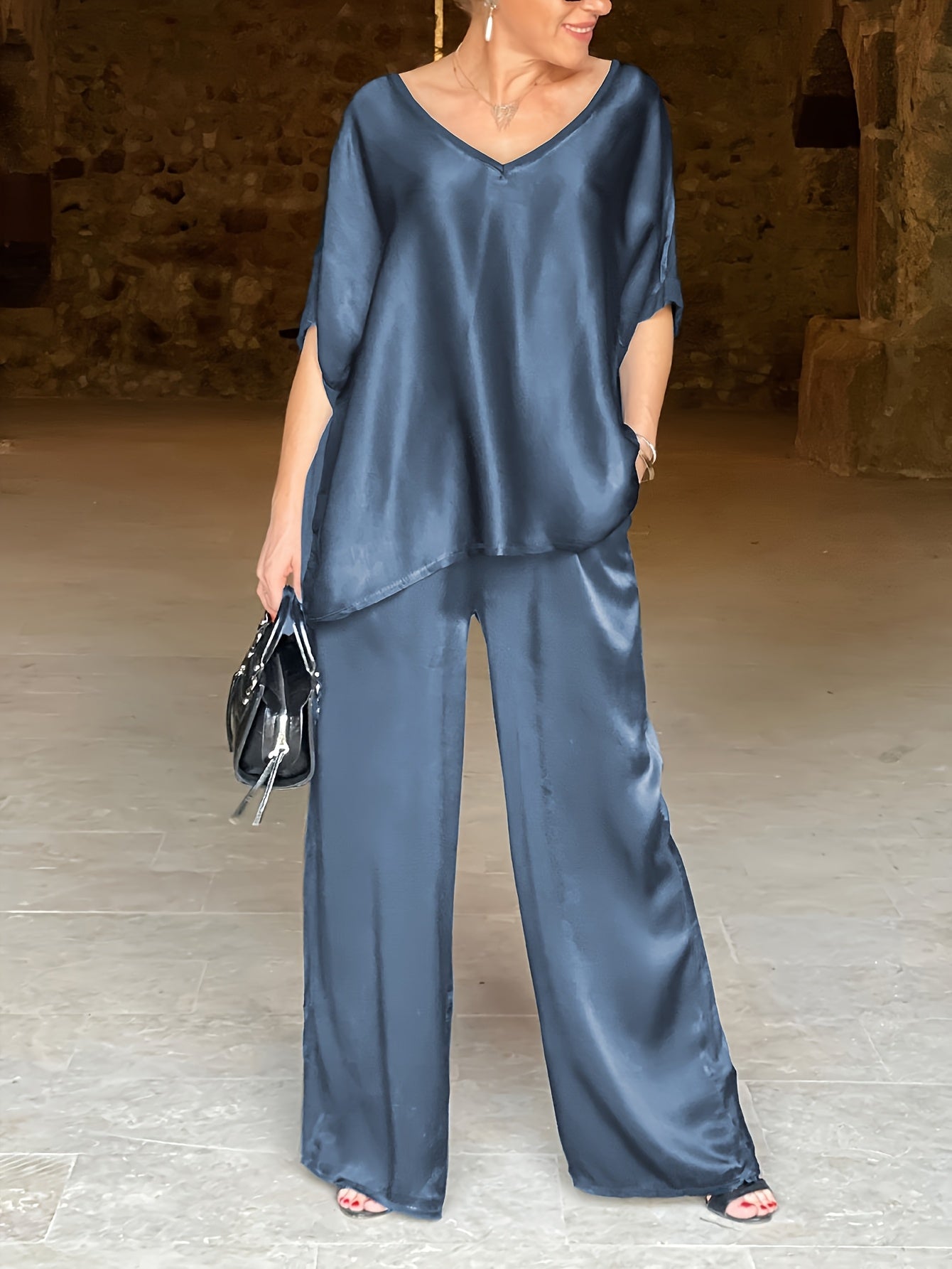 Ashlee - Elegante Completo A Due Pezzi Con Maniche Corte