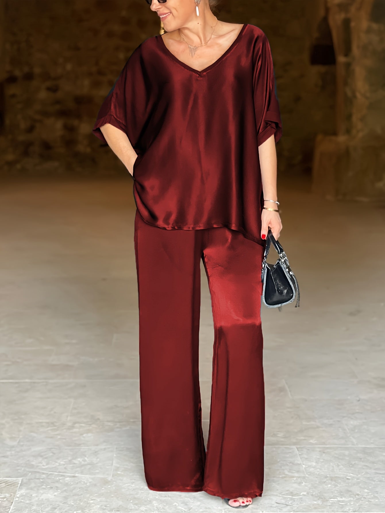 Ashlee - Elegante Completo A Due Pezzi Con Maniche Corte