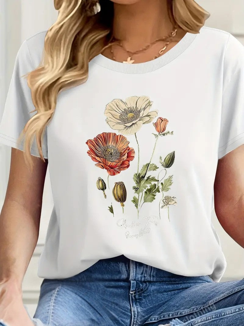 Aimilia - Elegante Maglietta A Maniche Corte Con Stampa Floreale