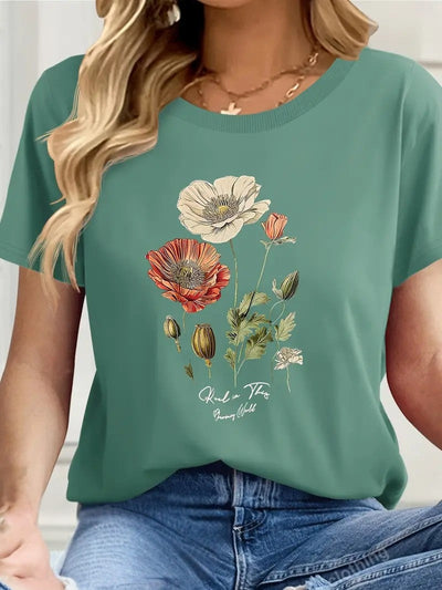Aimilia - Elegante Maglietta A Maniche Corte Con Stampa Floreale