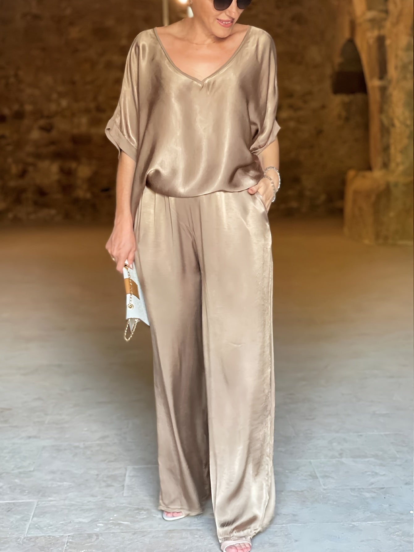 Ashlee - Elegante Completo A Due Pezzi Con Maniche Corte