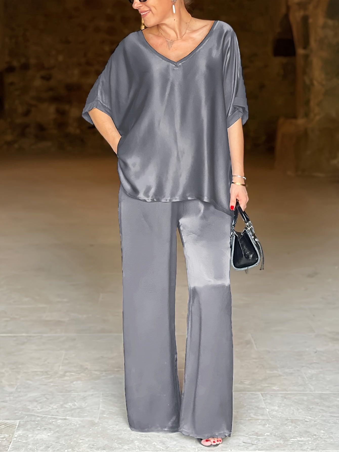 Ashlee - Elegante Completo A Due Pezzi Con Maniche Corte