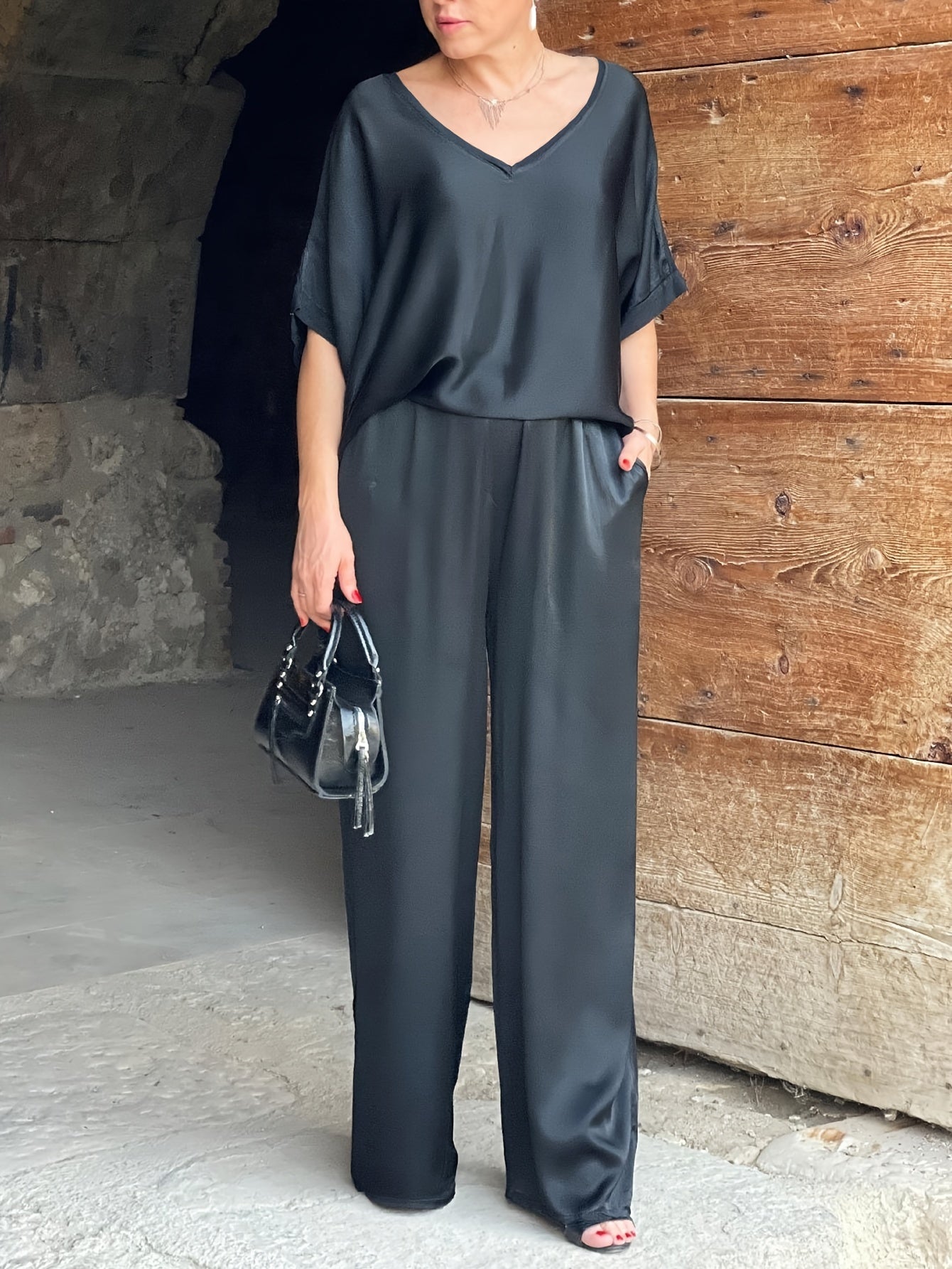 Ashlee - Elegante Completo A Due Pezzi Con Maniche Corte
