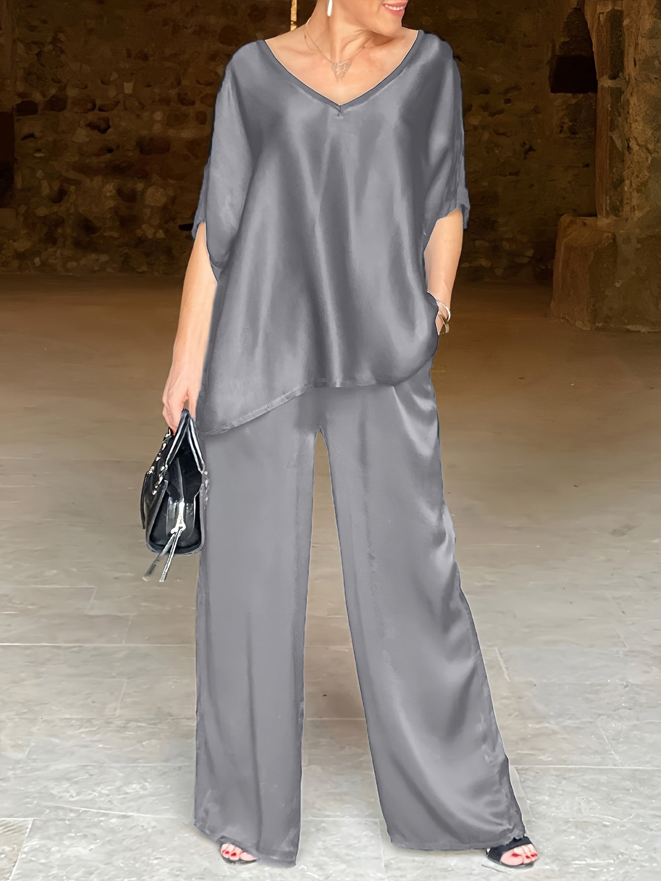 Ashlee - Elegante Completo A Due Pezzi Con Maniche Corte